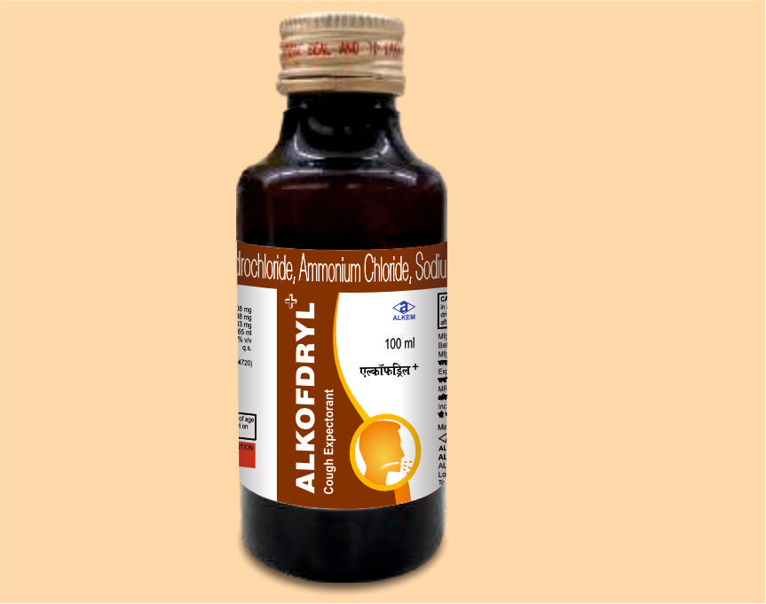 ALKOFDRYL , (100ML SYRUP) Diphenhydramine Hydrochloride 14.08 mg + Ammonium Chloride 138 mg + Sodium Citrate 57.03 mg + Ethanol 5% v/v by Alkem1