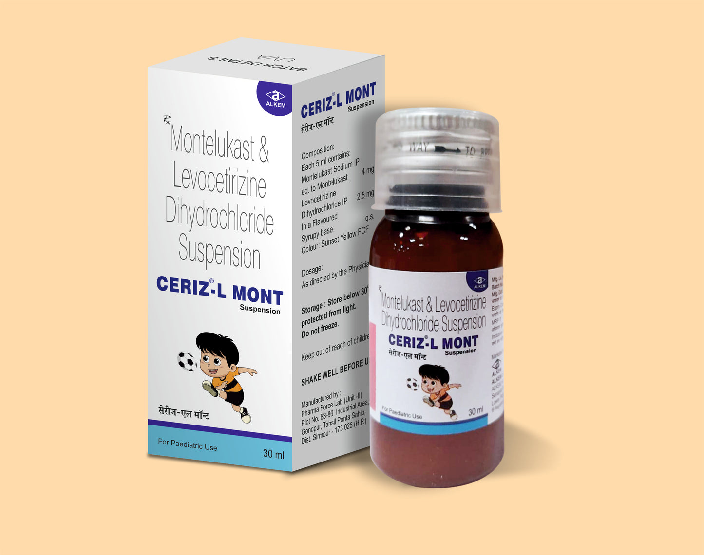 Ceriz - L Mont Suspension (30 Ml) 30ML Levocetirizine 2.5 mg + Montelukast 4 mg by Alkem1