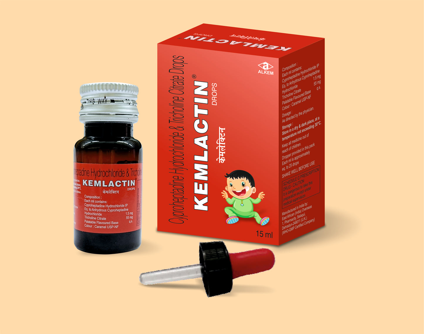 Kemlactin Drops (15Ml) 15ML Cyproheptadine HCl 1.5 mg + Tricholine Citrate 55 mg by Alkem1
