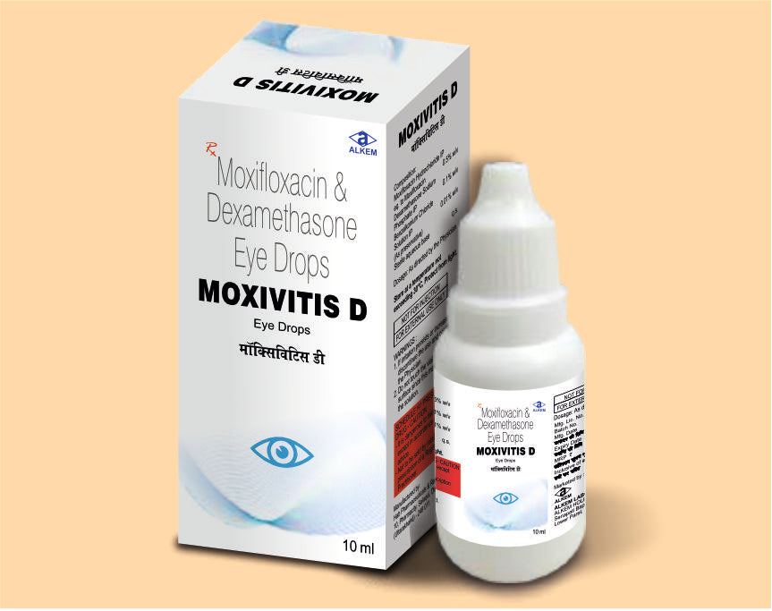 Moxivitis D Eye Drops (10Ml) 10 ml Moxifloxacin 0.5% w/v + Dexamethasone Sodium Phosphate 0.1% w/v by Alkem1