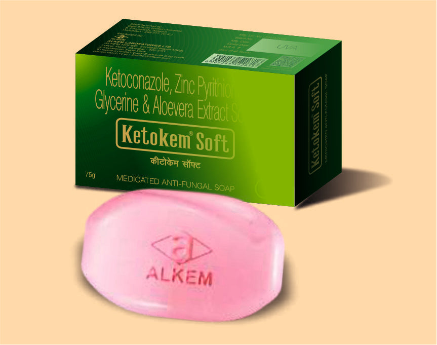 KETOKEM SOFT SOAP 75GM (Ketoconazole 1% w/w + Zinc Pyrithione 1% w/w + Glycerine 3% w/w + Aloevera Extract 2% w/w) by Alkem1