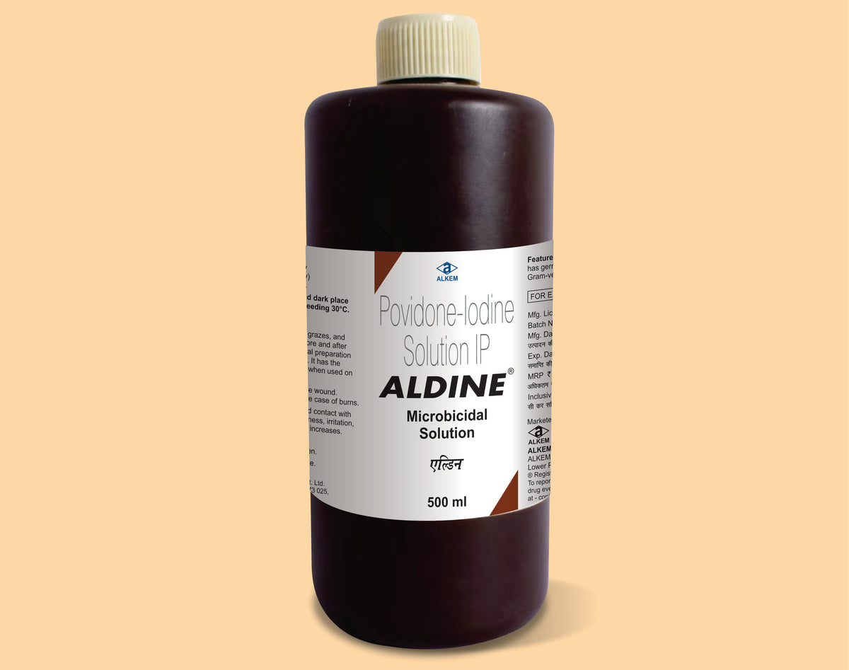 Aldine Microbicidal Solution 500 Ml (500Ml) Povidone Iodine 5% W/V Solution By Alkem1