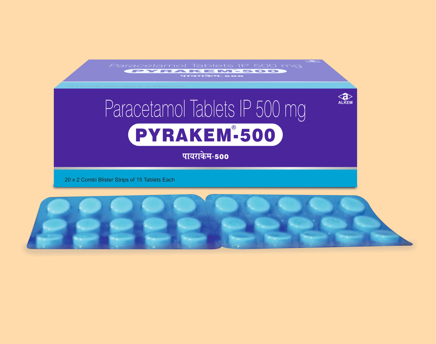 PYRAKEM-500MG TABLETS (15'S) Paracetamol 500 mg by Alkem1