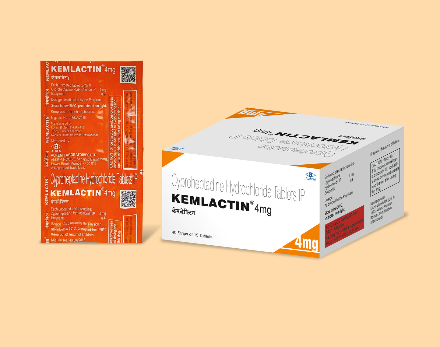 KEMLACTIN 4MG TABLETS (15'S) Cyproheptadine HCl 4 mg by Alkem1