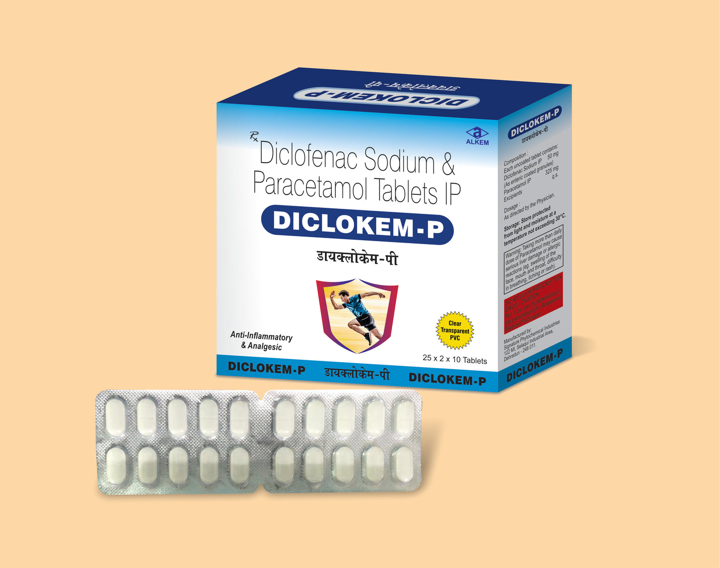 DICLOKEM P TABLET (CLEAR 10'S) (Diclofenac Sodium 50 mg + Paracetamol 325 mg) by Alkem1