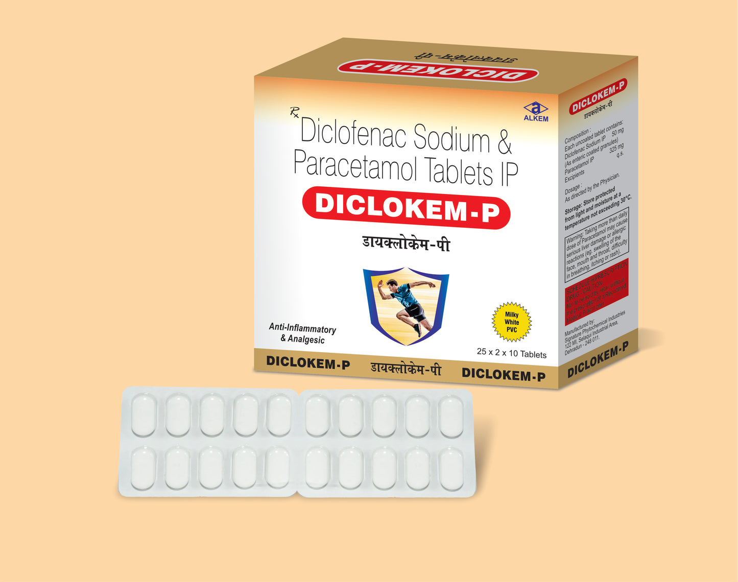 DICLOKEM P TABLET (MILKY WHITE 10'S) Diclofenac Sodium 50 mg + Paracetamol 325 mg by Alkem1
