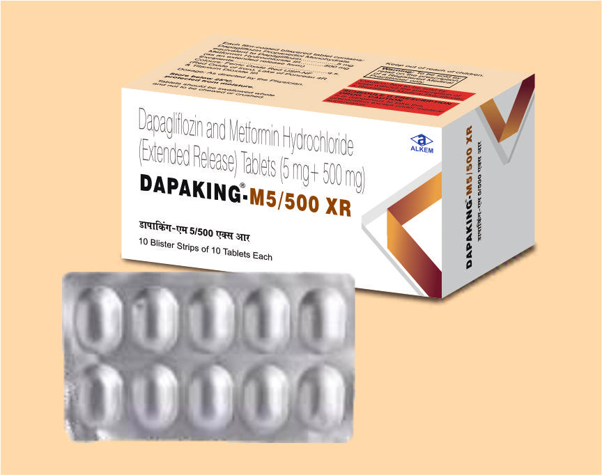 DAPAKING-M 5/500 XR TABLETS (10'S) (Dapagliflozin 5 mg + Metformin 500 mg) by Alkem1