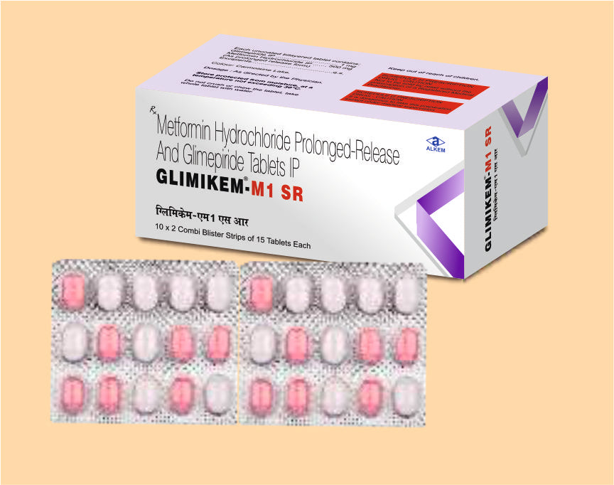 Glimikem-M1 Sr Tablets (15'S) (15'S) Glimepiride 1 Mg, Metformin 500 Mg Sr Tab By Alkem1