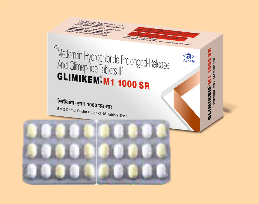 GLIMIKEM-M1-1000 SR TABLETS (15'S) (Glimepiride 1 mg + Metformin 1000 mg) by Alkem1