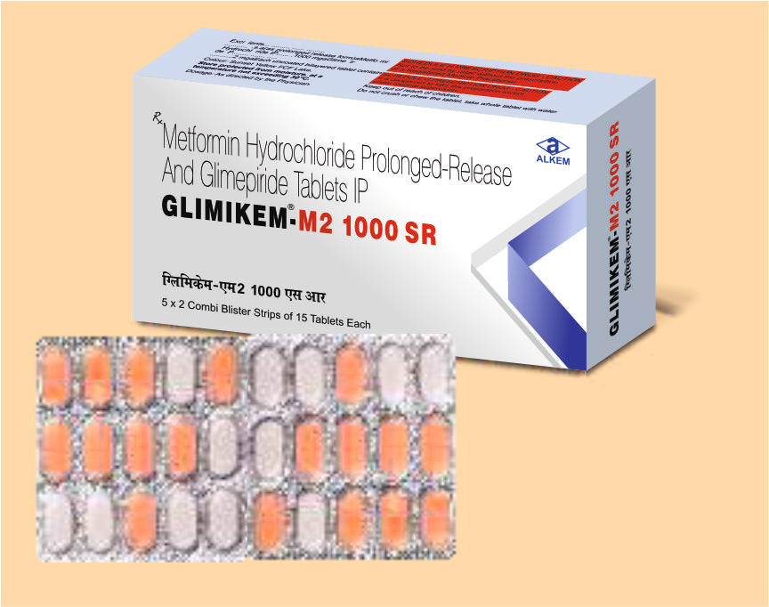GLIMIKEM-M2-1000 SR TABLETS (15'S) Glimepiride 2 mg + Metformin 1000 mg by Alkem1