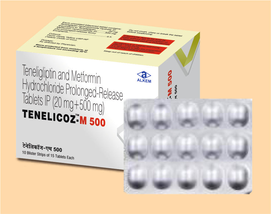 TENELICOZ M 500 TABLETS (15'S) Teneligliptin 20 mg + Metformin Hydrochloride 500 mg by Alkem1