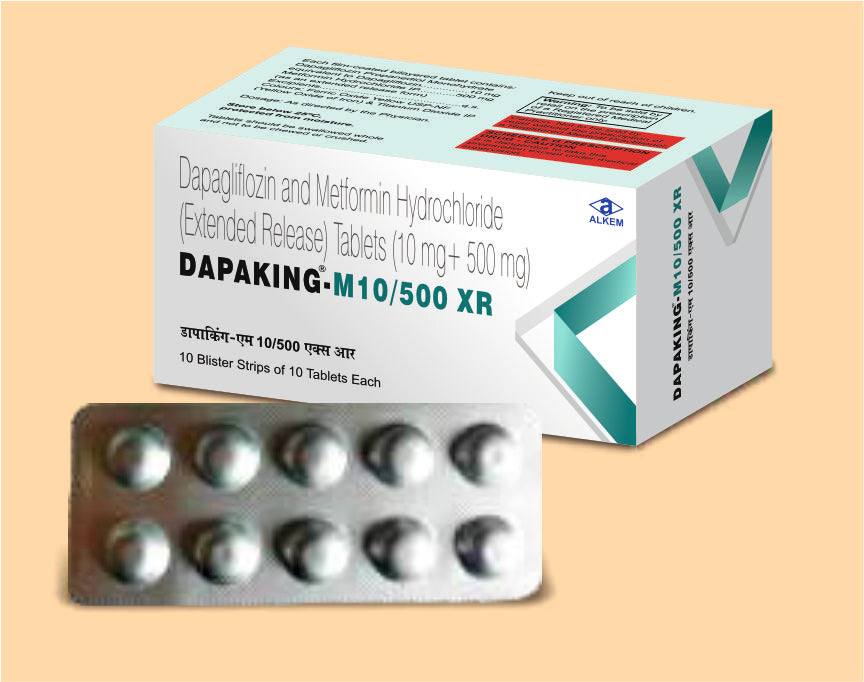 DAPAKING-M 10/500 XR TABLETS (10'S) (Dapagliflozin 10 mg + Metformin HCl 500 mg) by Alkem1