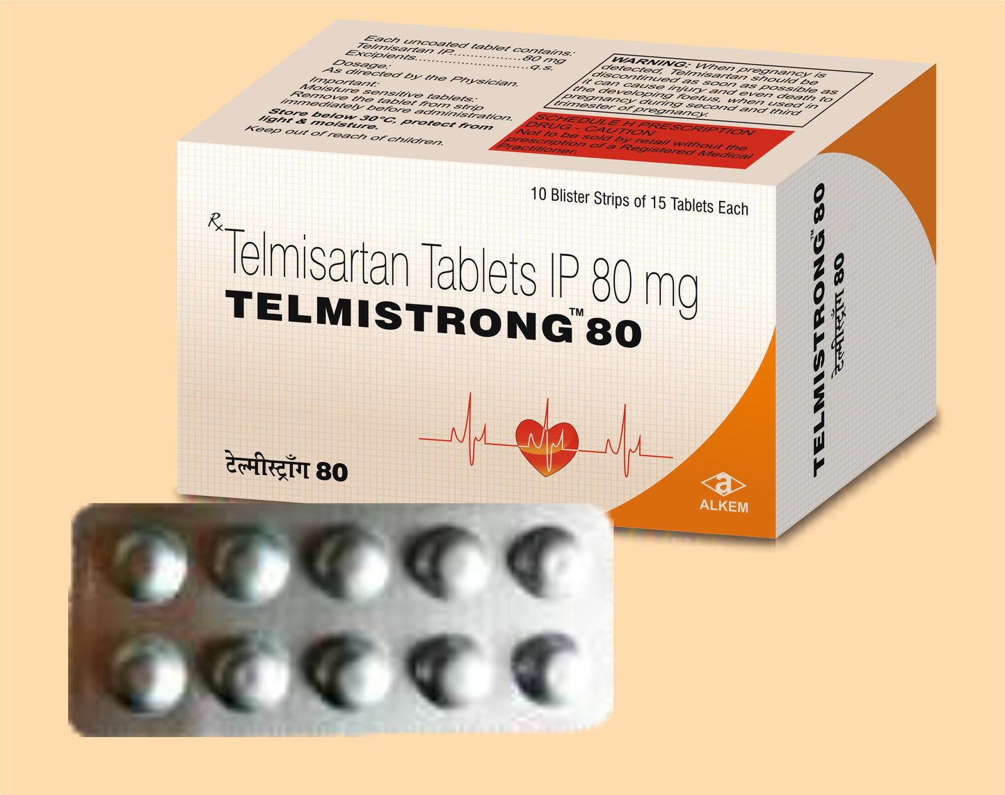 TELMISTRONG 80 TABLETS (15'S) Telmisartan 80 mg by Alkem1