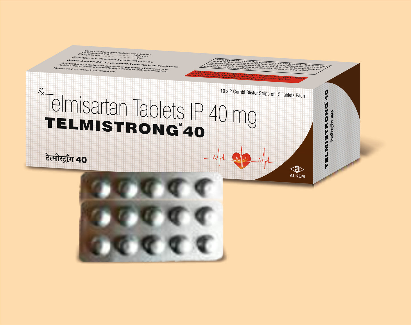 TELMISTRONG 40 TABLETS (15'S) (Telmisartan 40 mg) by Alkem1