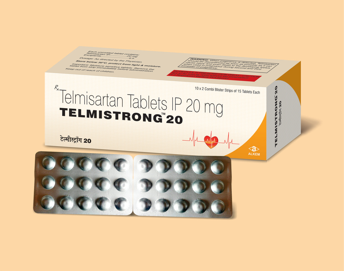 Telmistrong 20 Tablets (15'S) 15's Telmisartan 20 mg by Alkem1