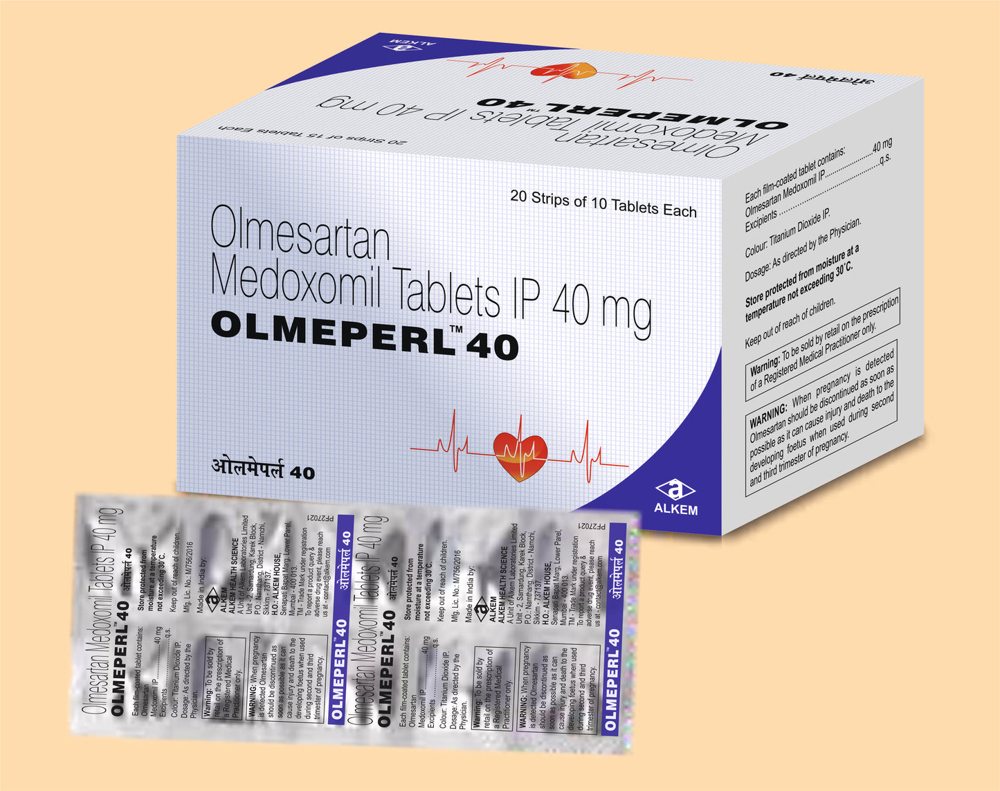 OLMEPERL-40 TABLETS (15'S) Olmesartan Medoxomil 40 mg by Alkem1