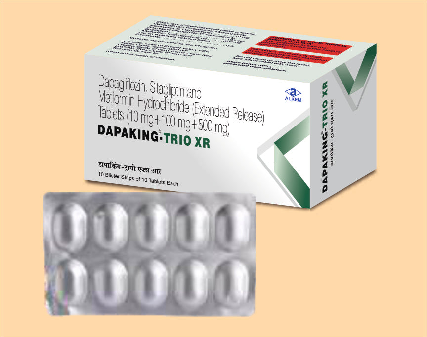 Dapaking Trio Xr Tablets 10'S 10's Dapagliflozin 10 mg + Sitagliptin 100 mg + Metformin Hydrochloride 500 mg by Alkem1