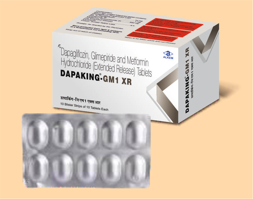 Dapaking Gm1 Xr Tablets (10'S) (10'S) Glimepiride 1 Mg, Metformin 500 Mg Er, Dapagliflozin 10 Mg Xr Tab By Alkem1