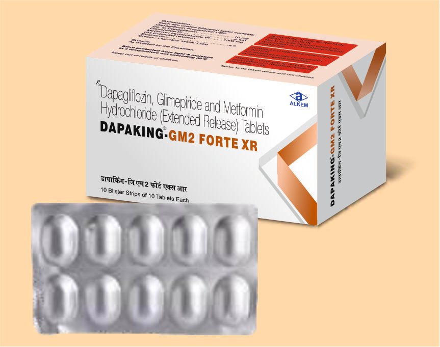 Dapaking Gm2 Forte Xr Tablets (10'S) 10s Glimepiride 2 mg + Metformin Hydrochloride 1000 mg + Dapagliflozin 10 mg by Alkem1