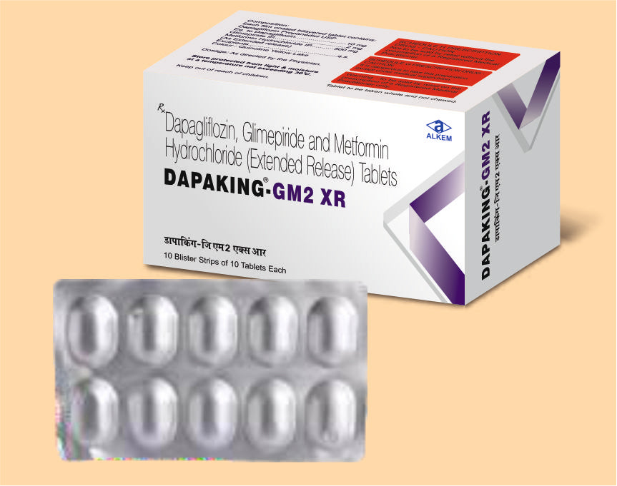 DAPAKING GM2 XR TABLETS (10'S) Glimepiride 2 mg + Metformin Hydrochloride 500 mg + Dapagliflozin 10 mg by Alkem1