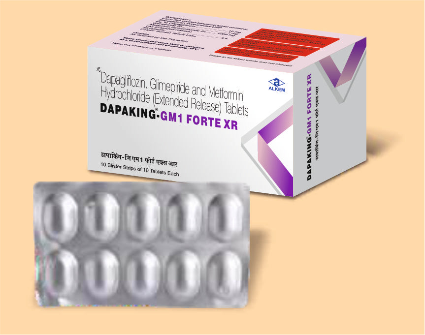DAPAKING GM1 FORTE XR TABLETS (10'S) (Glimepiride 1 mg + Metformin Hydrochloride 1000 mg + Dapagliflozin 10 mg) by Alkem1