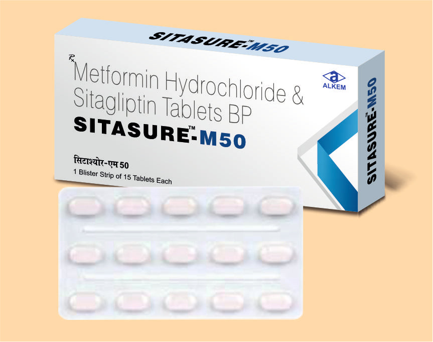 SITASURE - M50 TABLETS (15'S) Sitagliptin 50 mg + Metformin 500 mg by Alkem1