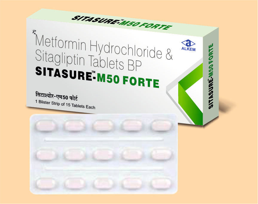 SITASURE M50 FORTE TABLETS (15'S) (Sitagliptin 50 mg + Metformin 1000 mg) by Alkem1