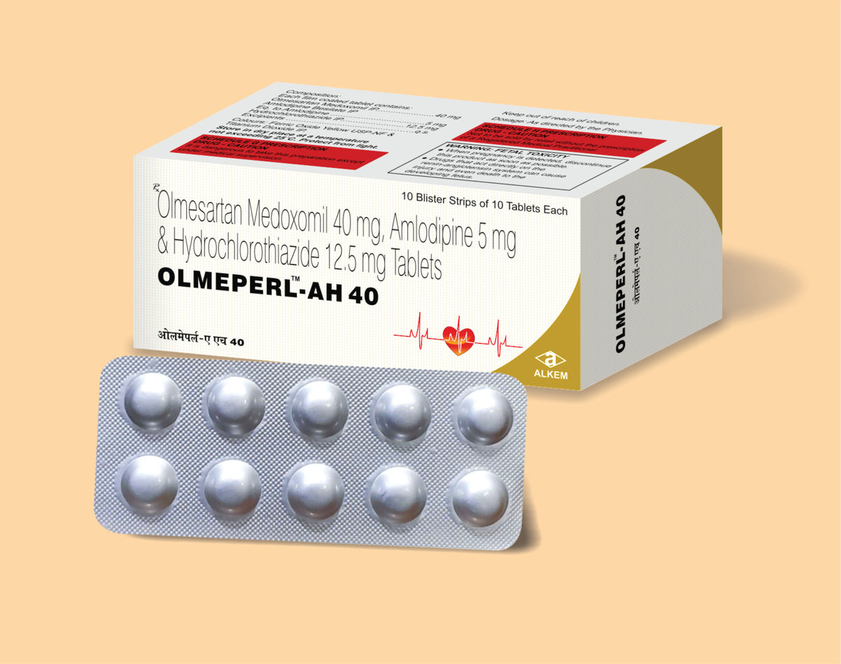 Olmeperl Ah 40 Tablets (10'S) (10'S) Olmesartan Medoxomil 40 Mg, Amlodipine 5 Mg, Hydrochlorothiazide 12.5 Mg Tab By Alkem1