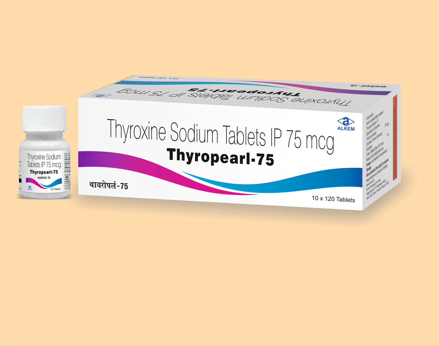 THYROPEARL 75 TABLETS (120'S) (Thyroxine Sodium 75 mcg) by Alkem1