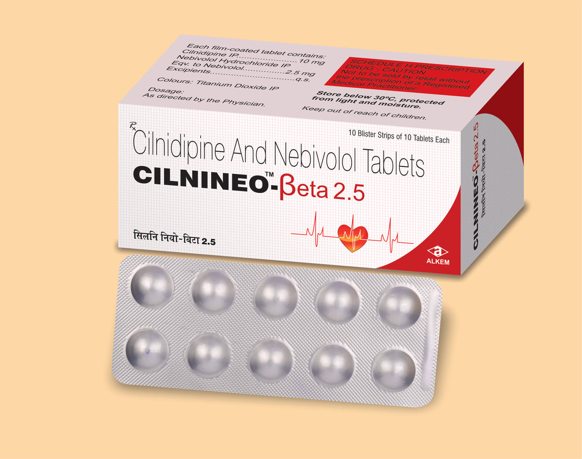 Cilnineo - Beta 2.5 Tablets (10'S) (10'S) Cilnidipine 10 Mg, Nebivolol 2.5 Mg Tab By Alkem1