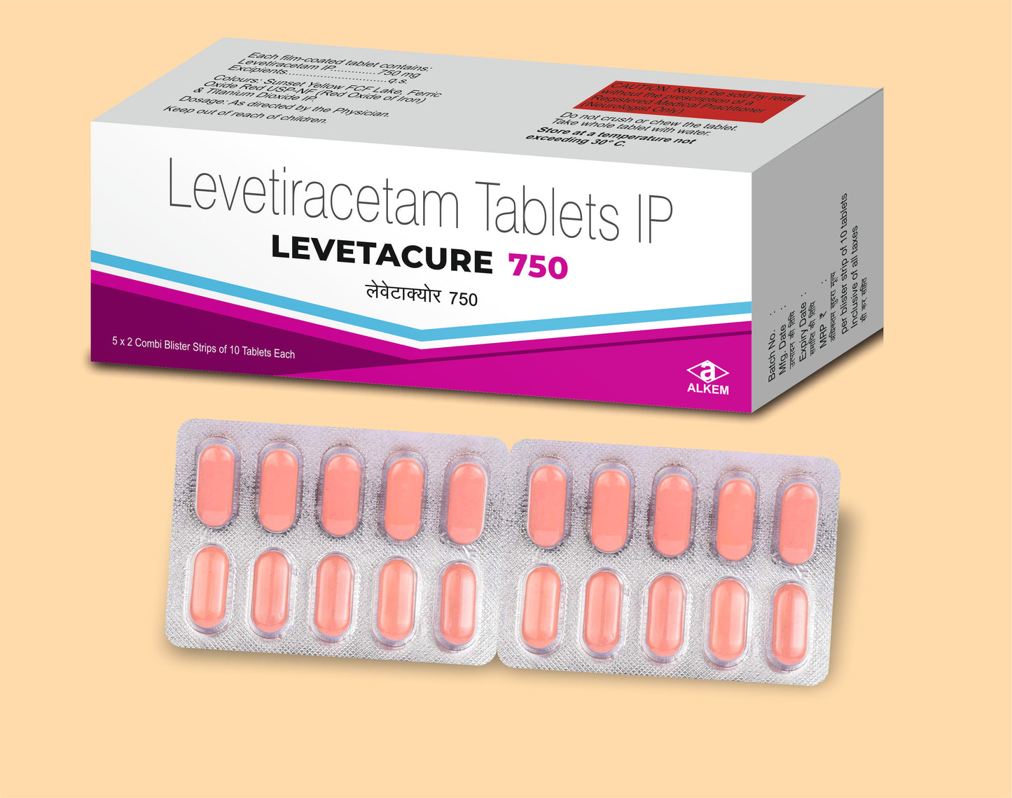LEVETACURE-750 TABLETS (10'S) Levetiracetam 750 mg by Alkem1