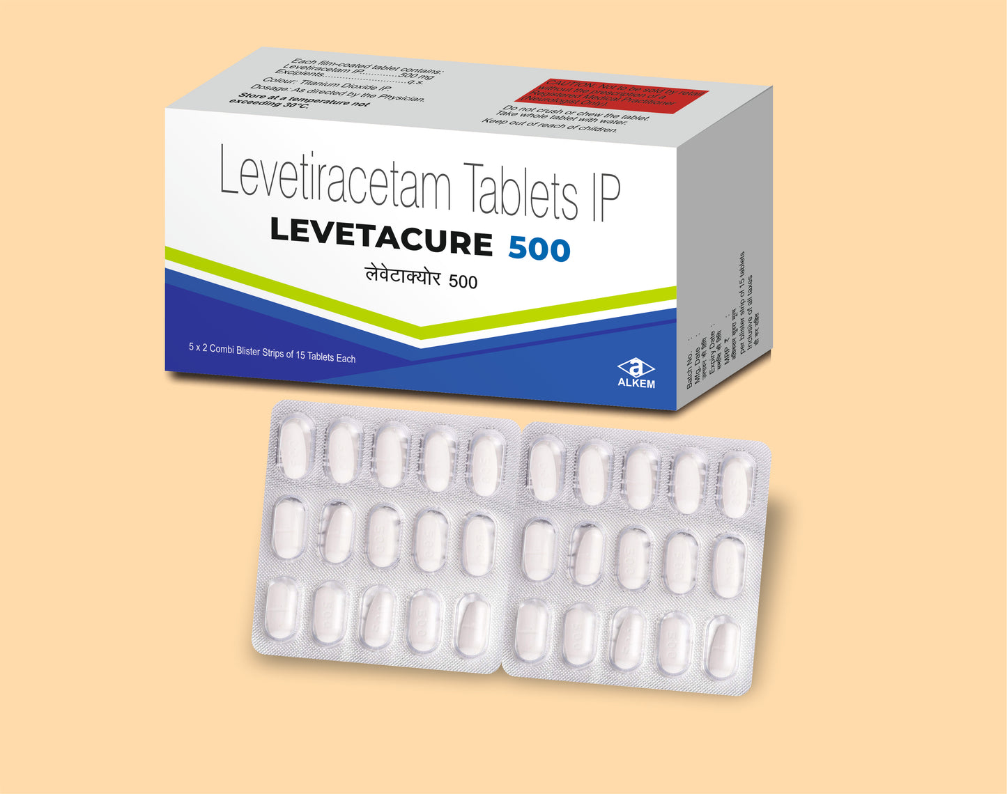 Levetacure - 500  Tablets (15'S) 15'S Levetiracetam 500 mg by Alkem1