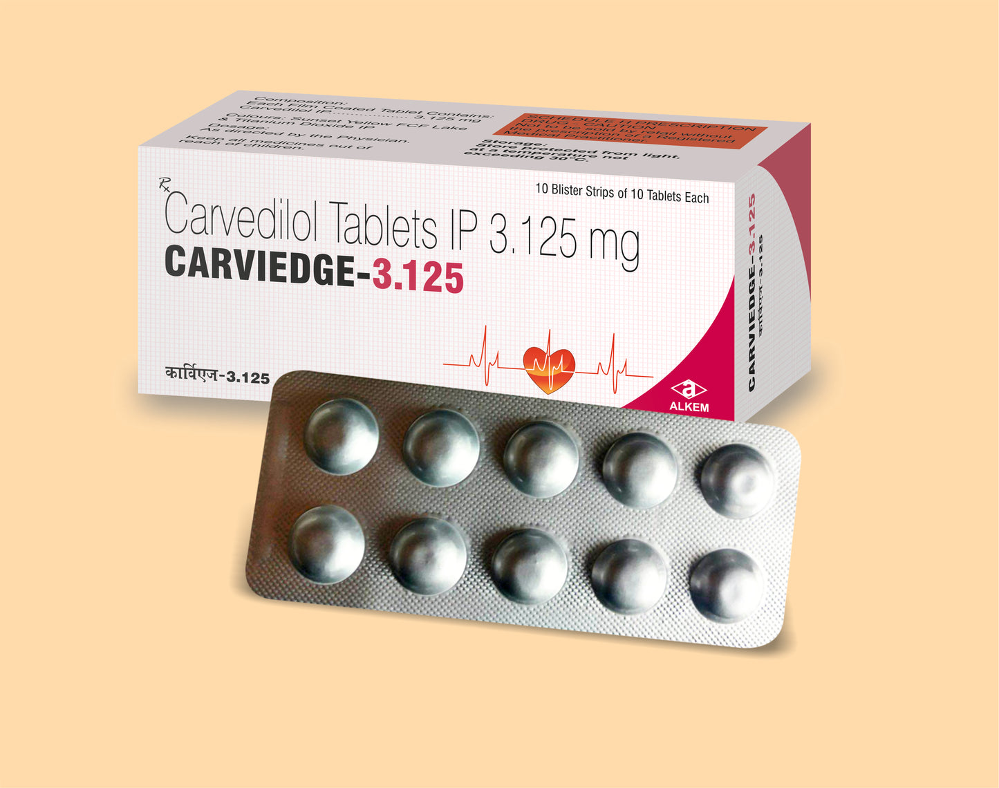 CARVIEDGE- 3.125 TABLETS (10'S) (Carvedilol 3.125 mg) by Alkem1