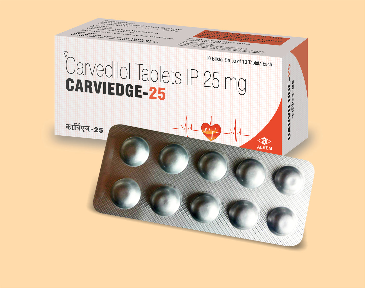 Carviedge - 25 Tablets (10'S) 10'S Carvedilol 25 mg by Alkem1