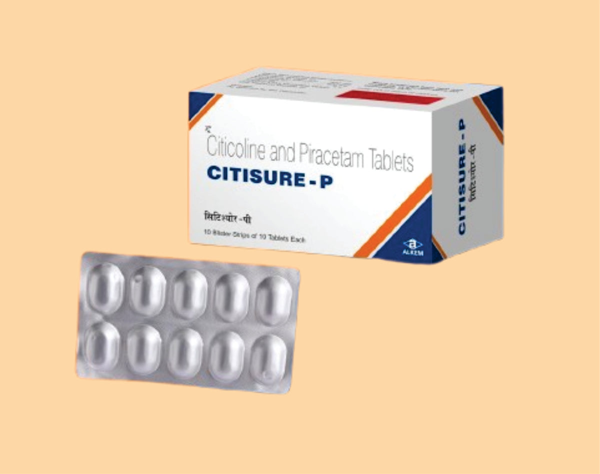 Citisure - P Tablets (10'S) (10'S) Citicoline 500 Mg, Piracetam 800 Mg Tab By Alkem1
