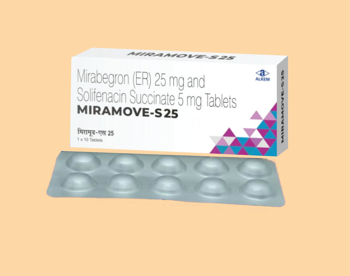 Miramove - S 25 Tablets (10'S) (10'S) Mirabegron 25 Mg Er, Solifenacin Succinate 5 Mg Tab By Alkem1