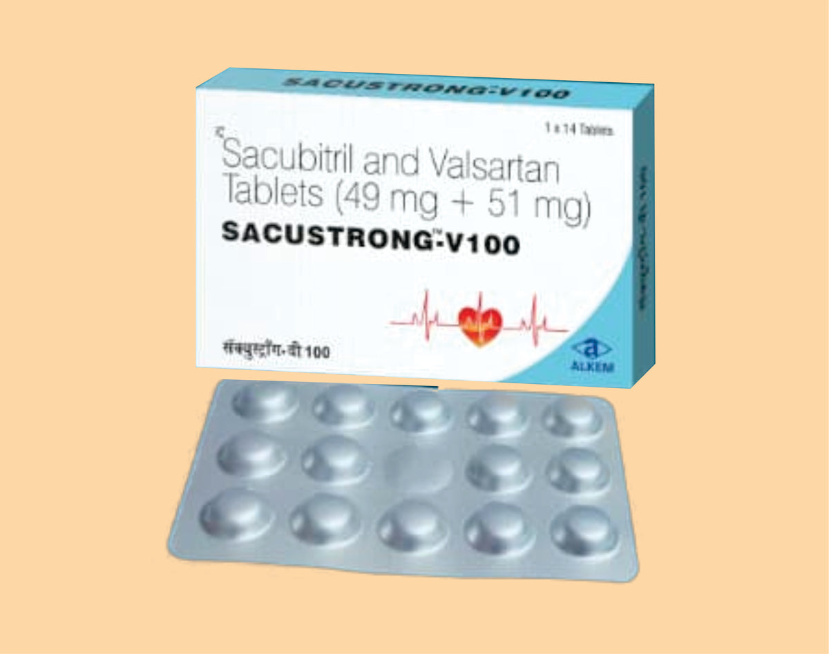 Sacustrong - V 100Tablets (14'S) (14'S) Sacubitril 49 Mg, Valsartan 51 Mg Tab By Alkem1