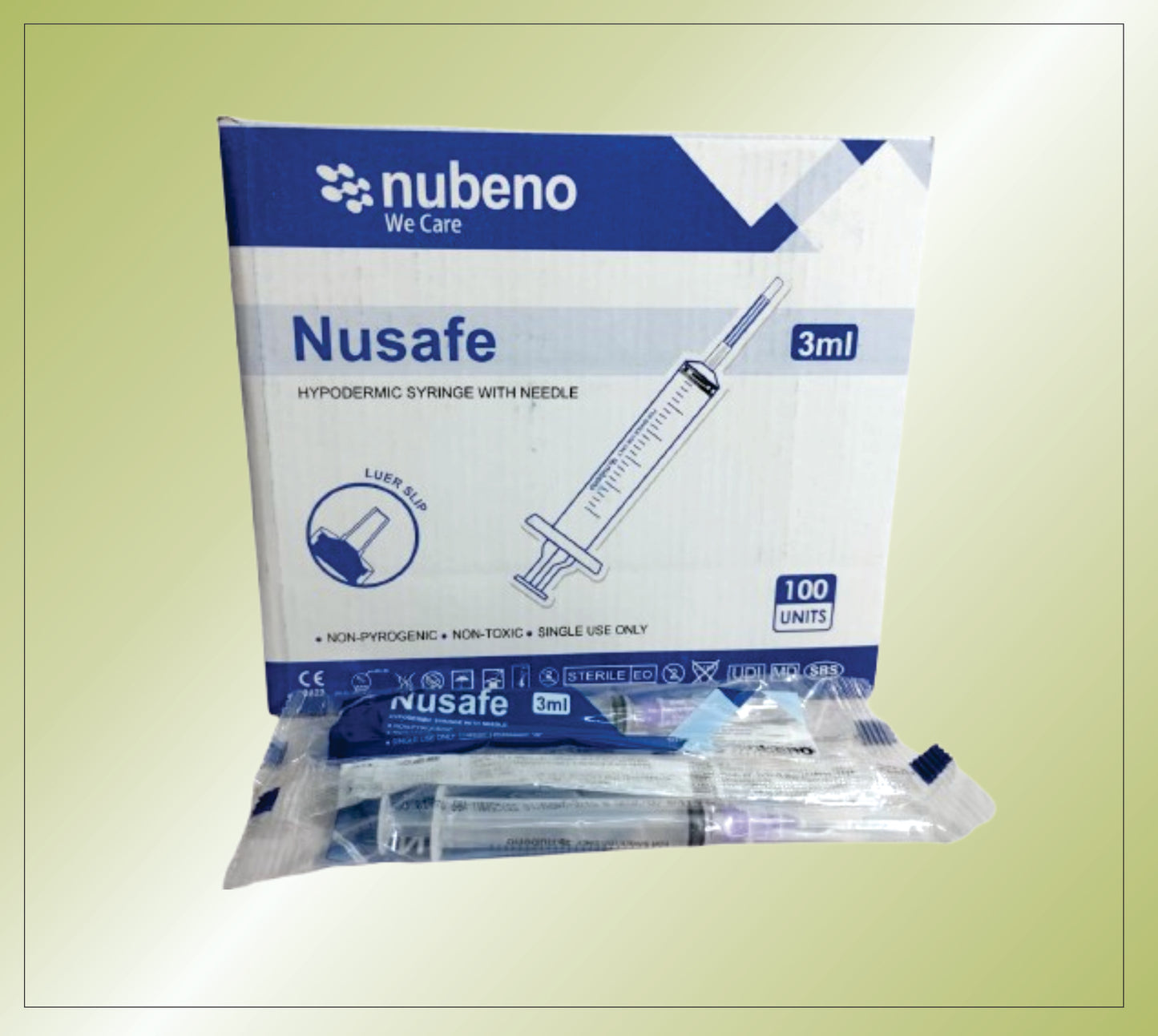 NUSAFE SYRINGE 3 ML ( RIBBON PACK) 22/23/24 G*1" by Nubeno