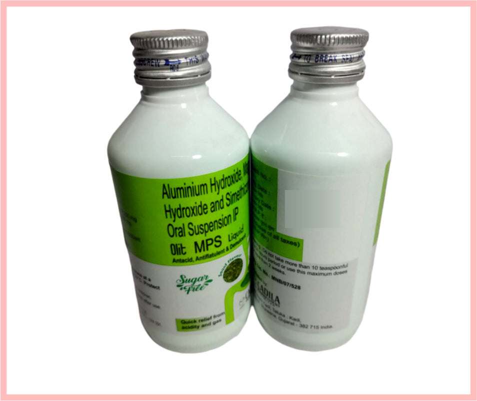 Olit Mps Suspension (Sauf Flavour) ( Activated Dimethicone Ip 50Mg + Magnesium Hydroxide Ip 250Mg + Dried Alluminium Hydroxide Gel Ip 250Mg  Per 10Ml Syp. (Mint Flavour)) By Cadila
