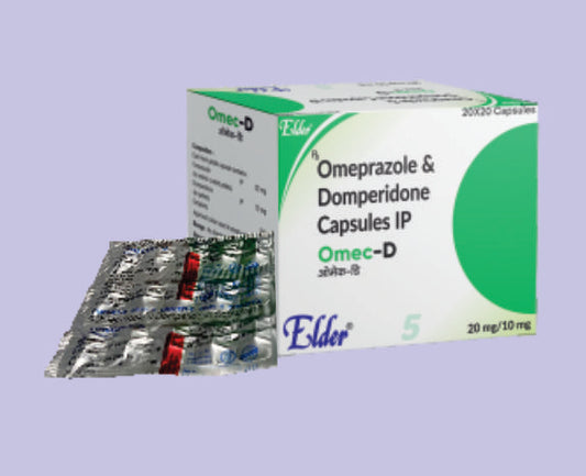 OMEC D CAPS (20/10MG) 20'S ( Omeprazole 20mg (As entric coated pellets) & Domepridone 10 mg (As entric coated pellets) ) by Elder