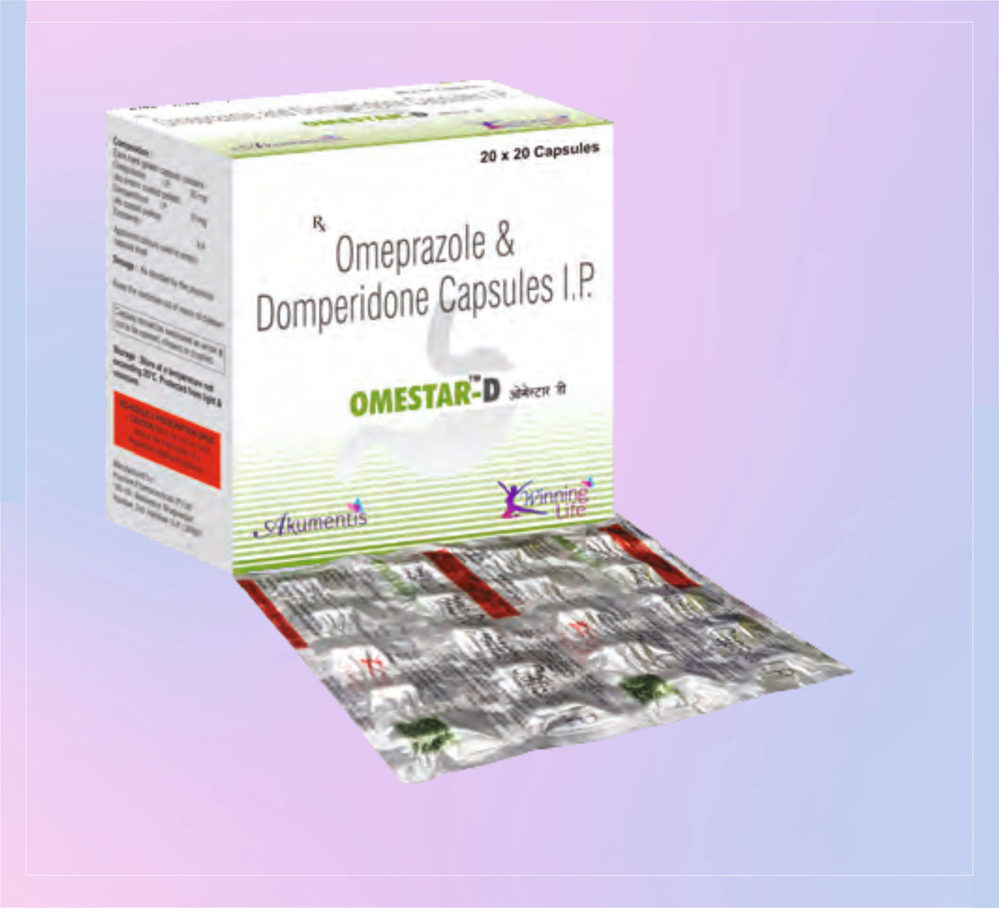 Omestar D (St) 20x20 Omeprazole 20 Mg + Domperidone 10 Mg by Akumentis