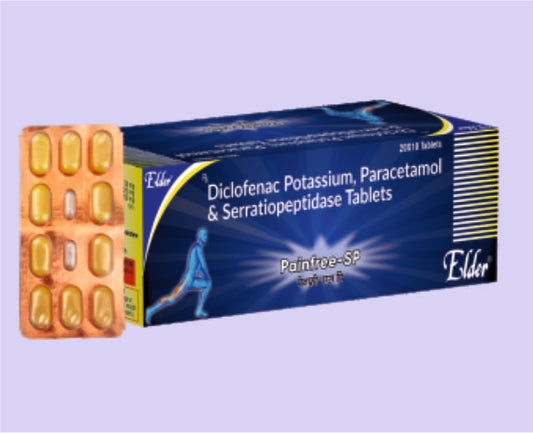 PAINFREE SP TABS (50/10/325MG) 10'S ( Diclofenac Potassium 50mg, Serratiopeptidase 10mg & paracetamol 325mg ) by Elder