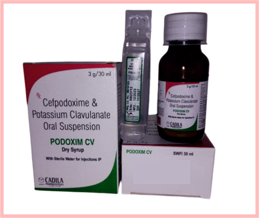 Podoxim Cv Dry Suspension With Wfi 30 Ml ( Cefpodoxime 50 Mg + Pottassium Clavulante 31.25 Mg/5Ml Dry Syp ) By Cadila