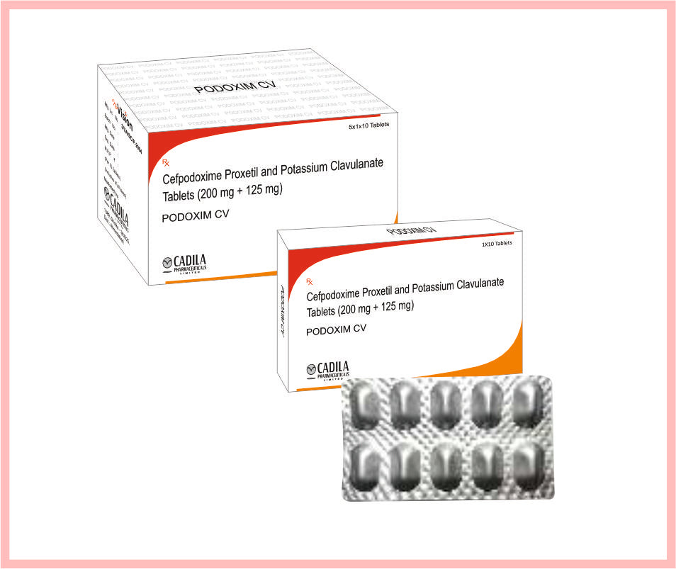 Podoxim Cv Tab 10 T ( Cefpodoxime 200 Mg & Potassium Clavulanate 125 Mg (Alu-Alu) ) By Cadila