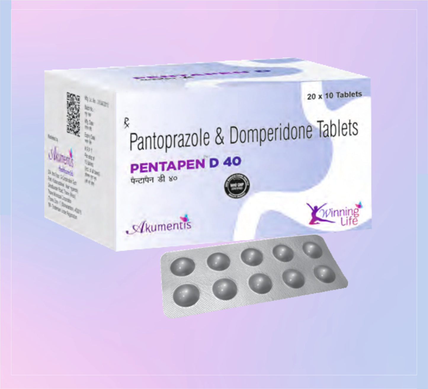 Pentapen-D 40 Tab (Al) 20 x10 Pantoprazole 40 Mg + Domperidone 10 Mg by Akumentis