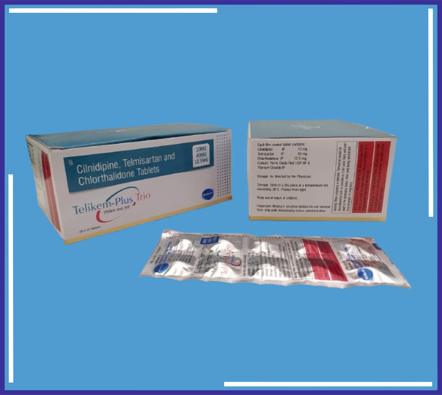 Telikem-Plus Trio Tablet ( Telmisartan Ip 40Mg + Cilniidpine Ip 10Mg + Chlorthalidone Ip 12.50Mg ) pack 20X10 by Kemsyn