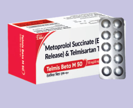 TELMIS BETA M 50 TABS (40+50MG) 10'S ( Telmisartan 40mg,Metoprolol Succinate 50 mg (As Extended Relase) ) by Elder