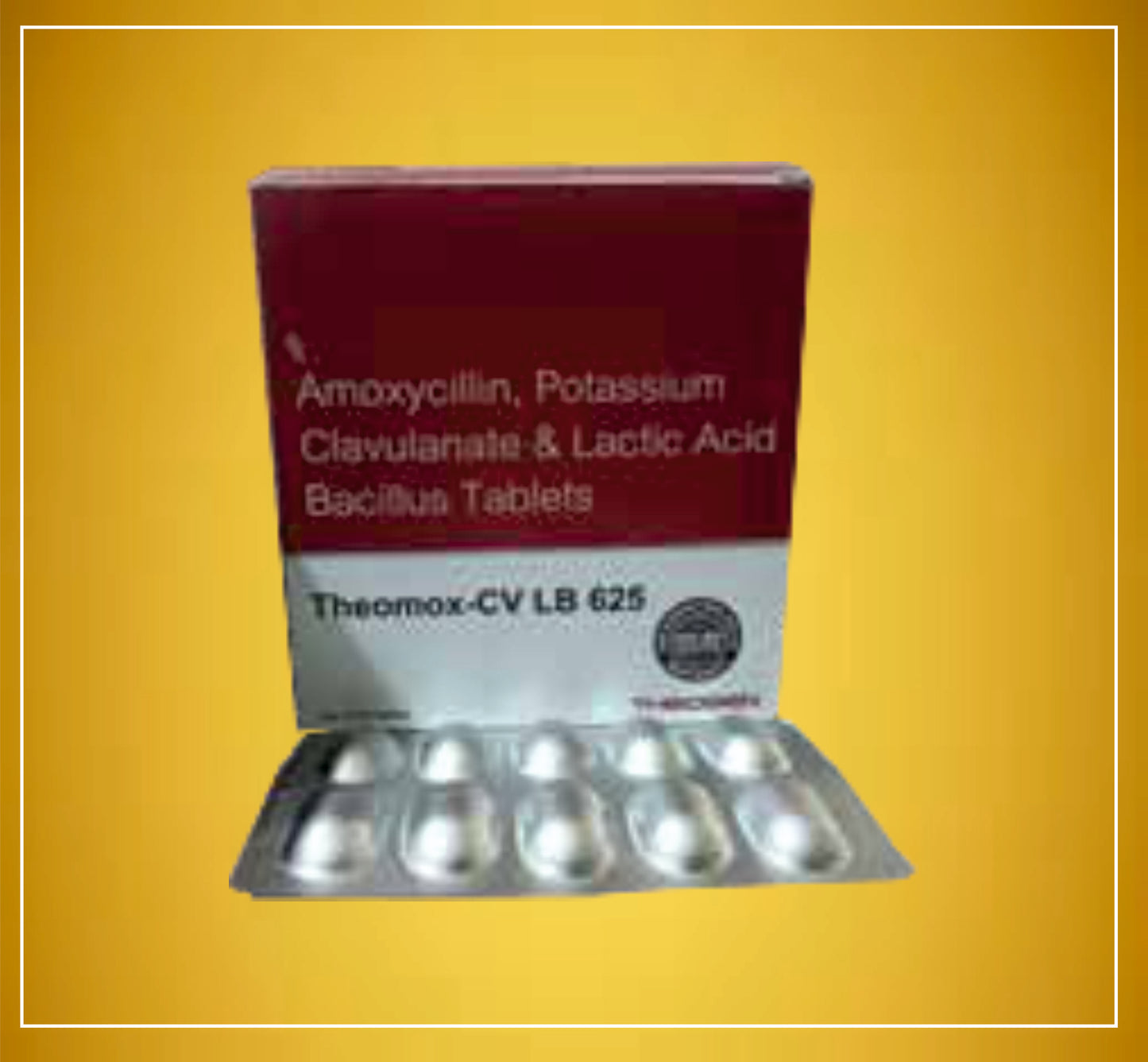 THEOMOX CV LB 625 TAB (STRIP) 10'S ( Amoxycillin (500Mg) + Clavulanic Acid (125Mg) + Lactobacillus (6Million Spores) ) By Theon