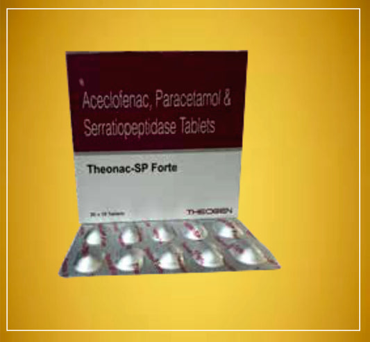 THEONAC SP FORTE 10'S ( Aceclofenac (100Mg) + Paracetamol (325 Mg) + Serratiopeptidase (15Mg) ) By Theon
