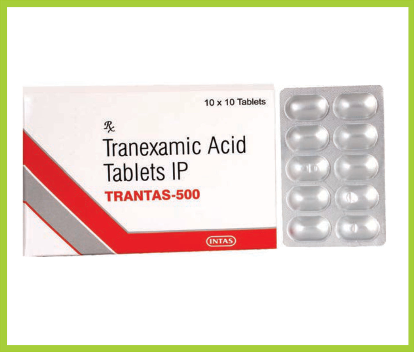 TRANTAS 500 10 TAB ( Each film coated tablet contains – Tranexamic Acid BP 500MG ) by Intas